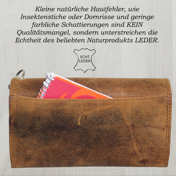 XXL Leder Wasserbüffel Gastronomie Kellnerbörse mit 5 Scheinfächern Rustikalton braun